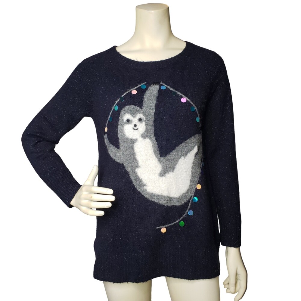 Lauren Conrad Blue Sloth Holiday Sweater Size Medium